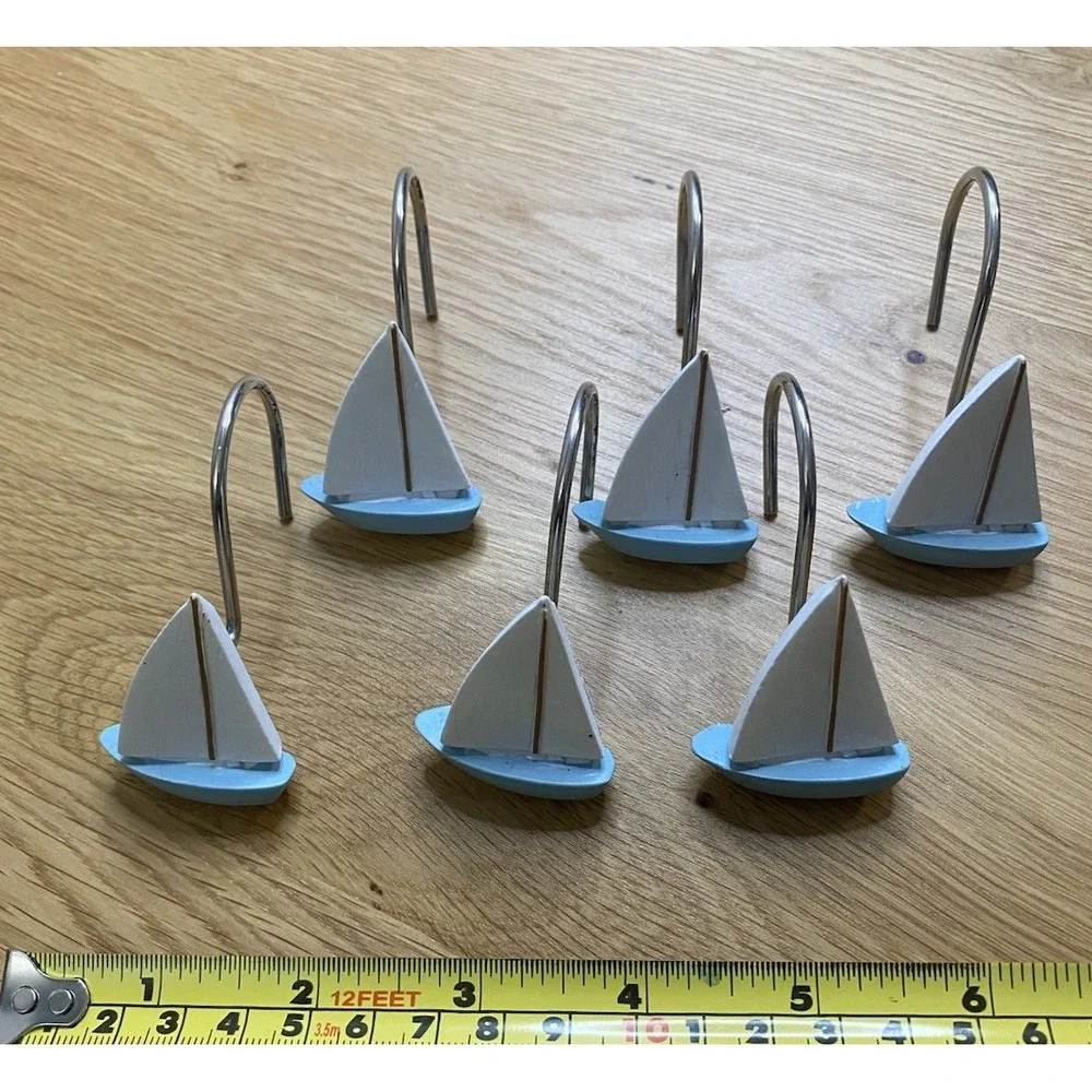 Sail Boat Sea Shells 12 count Shower Curtain Hooks Nautical Sea‎ Ocean Decor